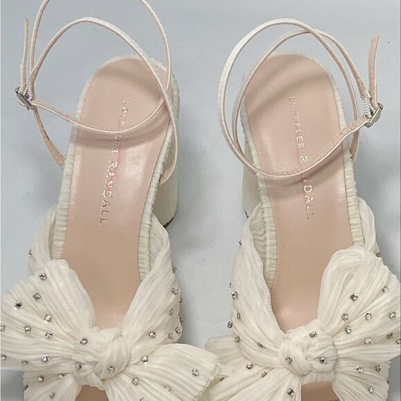 Loeffler Randall Camellia Pearl Rhinestone Bow Heel Sandals size 6.5 - Picture 10 of 13